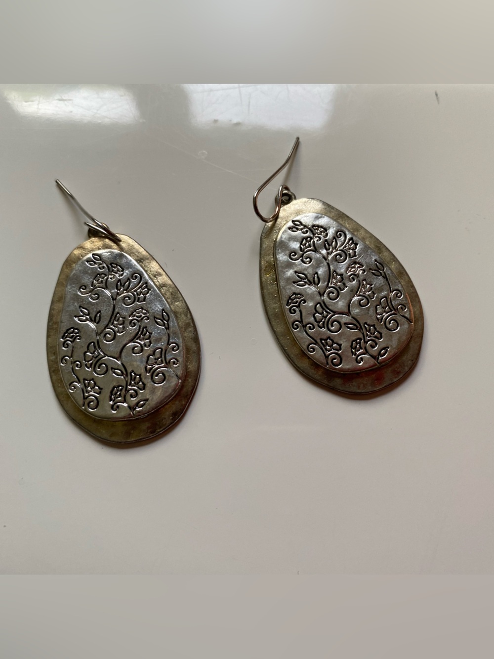 Silver and Brass Teardrop Filigree Earrings